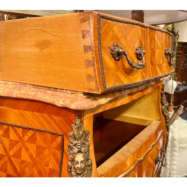 Pair of Red Marble-Top Parquetry Petite Commodes Nightstands For Sale - Image 10 of 15