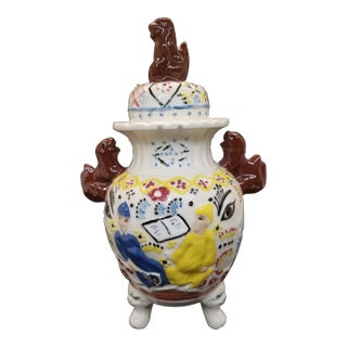 Vintage Staffordshire Like Asian Inspired Ceramic GingerJar For Sale