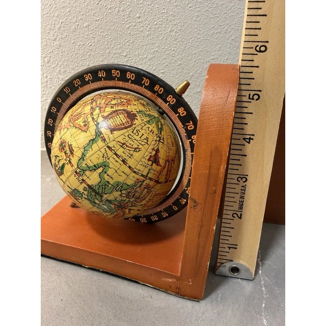Vintage MCM Wood Rotating Globe Old World Map Bookends For Sale - Image 6 of 7
