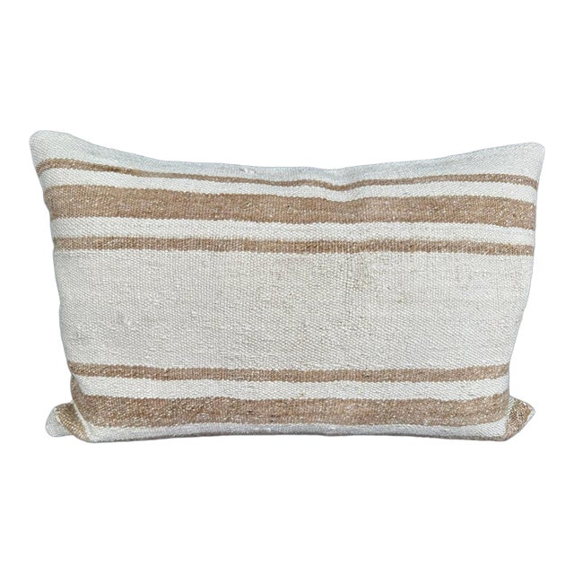 Turkish Hemp Pillow Cushion Natural Beige Brown Pillow Cushion Cover 16" x 24" For Sale