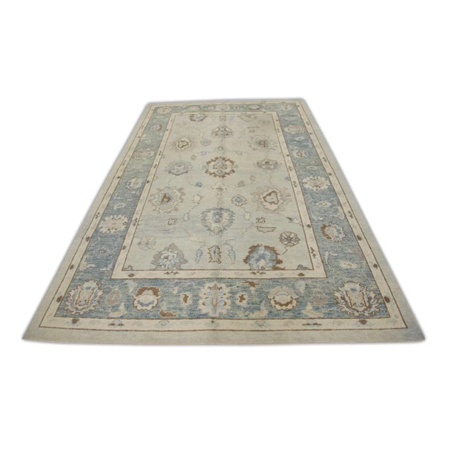 Blue & Brown Handwoven Turkish Oushak Rug 6' X 9'1" For Sale In Houston - Image 6 of 7