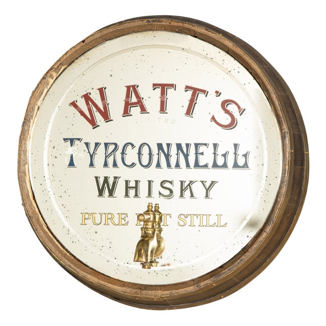 20th Century Barrel Framed Watts Tyrconnell Whisky Advertising Mirror, 1900s For Sale