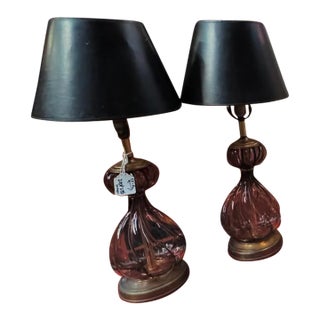 Pair Mid-Century Murano Style Italian Caged Glass Lamps - Set of 4 For Sale