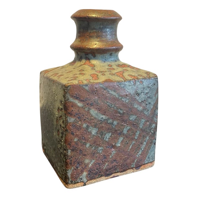 Mid-Century Japanese Studio Pottery Stoneware Bottle Vase with Ash Glaze, 1950 For Sale