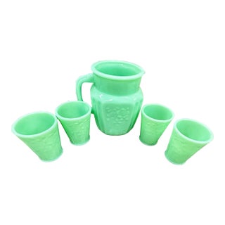 Jadeite Juice Pitcher Mayfair Design - 5 Piece Set For Sale