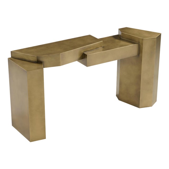 Brooke Modern Sculptural Console Table in Brass For Sale