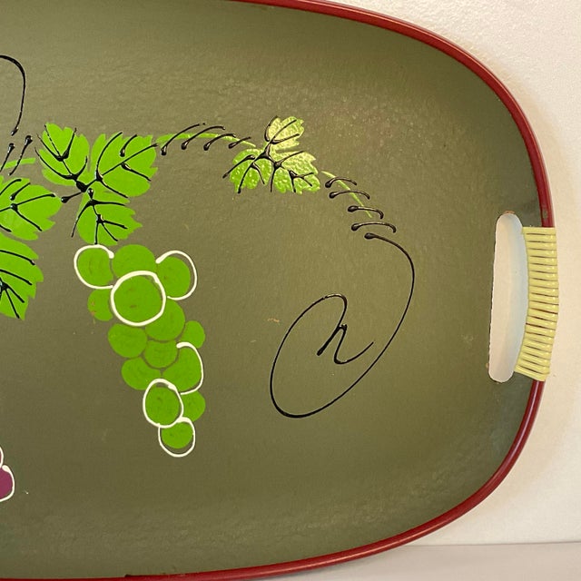 1950s Mid-Century Boho Chic Serving Tray With Hand Painted Grape Motif For Sale - Image 6 of 7