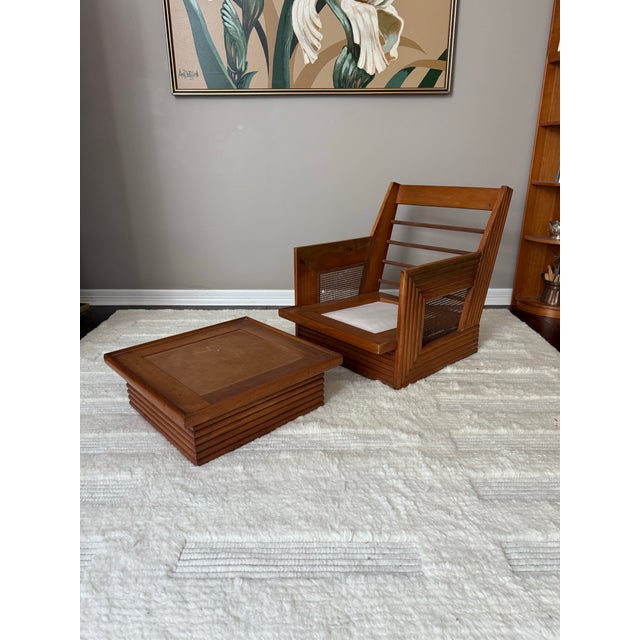 Vintage Cane Chair and Ottoman Set For Sale - Image 12 of 12