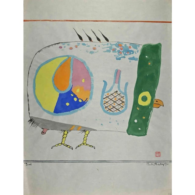 Bird is an artwork realized by the English artist Martin Bradley in 1971. Watercolor on Japanese paper, titled "Bird" on...