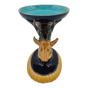 A Minton Majolica Stag's Head Small Taza in Cobalt Blue, English, Ca. 1868