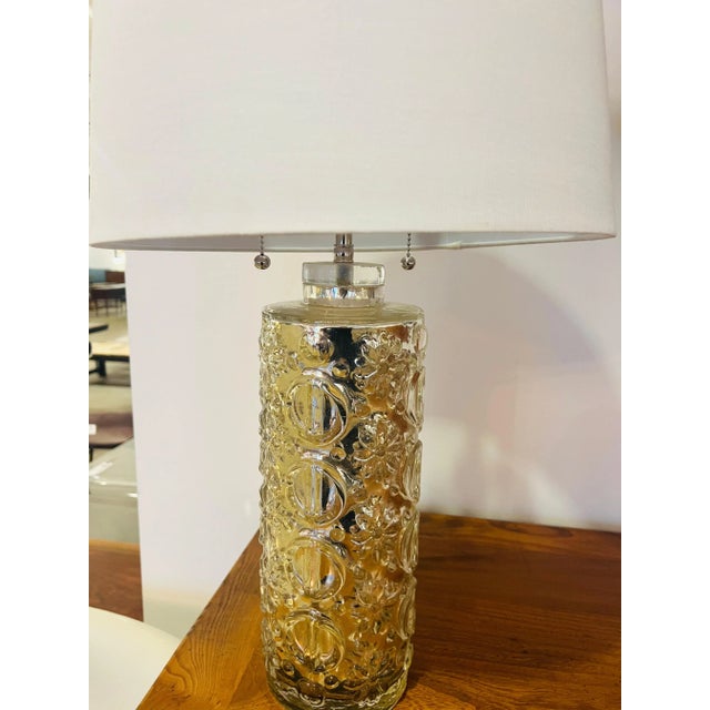 A beautiful silver mercury glass table lamp designed by Gistav Leeks for Orrefors. 1950. Rewired with polished nickel...