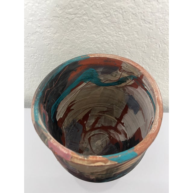 Ceramic Folk Art Outsider Art Clay Footed Pot For Sale - Image 7 of 9