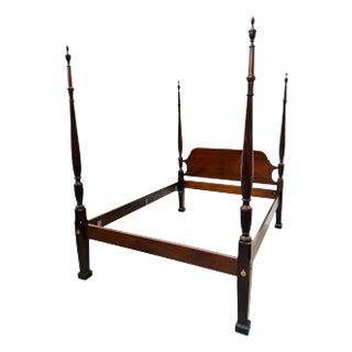 Vintage Quality Queen Size Carved Mahogany Poster Bed For Sale