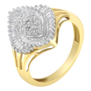10K Yellow Gold Diamond Cocktail Ring (1/2 Cttw, J-K Color, I2-I3 Clarity) - Size 6 EVS1010 For Sale