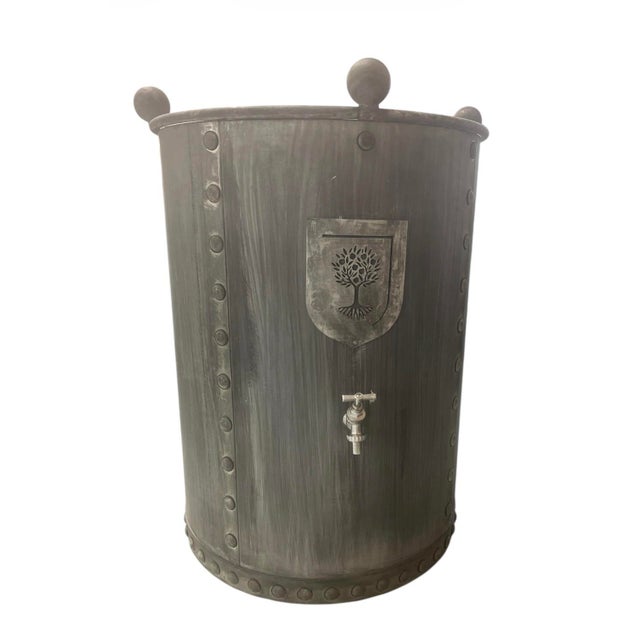 English Large Steel Planter With Tree of Life Crest and Spigot For Sale - Image 3 of 7
