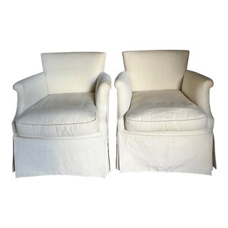 Lady Club Chairs Upholstered in Crème Raw Silk Linen Like Fabric, a Pair For Sale