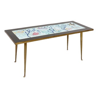 French Coffee Table with Ceramic Top by C. De Savigny, 1950s For Sale