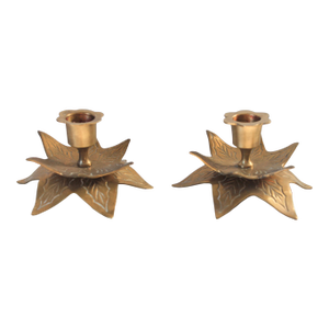 Pair of Vintage Brass Holly Leaf Taper Candle Holders