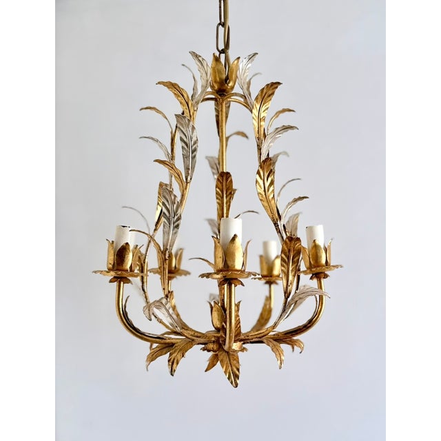 French Gilt and Silvered Tole Leaf 5-Light Chandelier, 1960s For Sale - Image 16 of 16