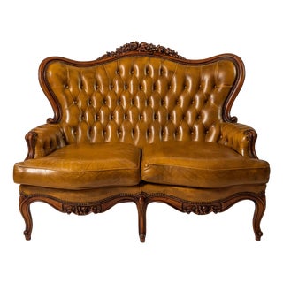 Louis XV Style Leather Sofa For Sale
