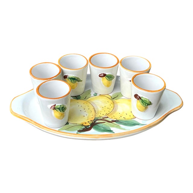 Vintage Italian Glazed Ceramic Limoncello Set For Sale
