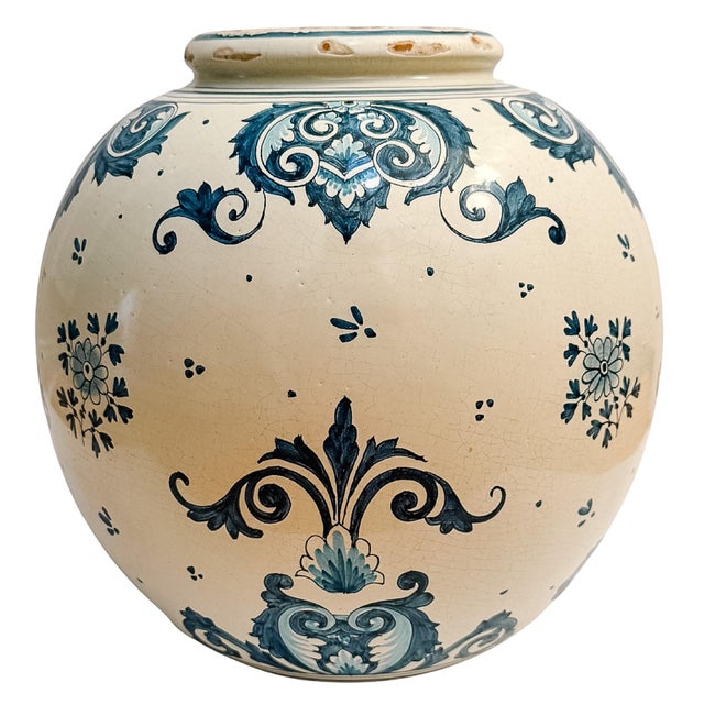 Mid 20th Century Grand-Scale Italian Renaissance Revival Majolica Hand-Painted Terracotta Ginger Jars For Sale - Image 9 of 14
