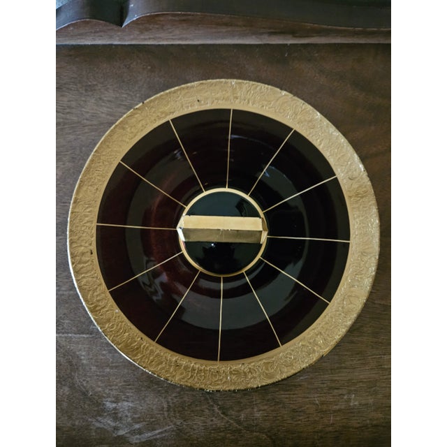 Mid 19th Century Vintage Violet Glass Tray With Gold Trim For Sale - Image 4 of 11