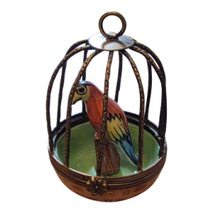 Vintage Limoges Porcelain Caged Parrot Box