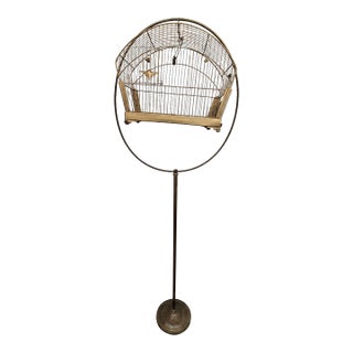 Early 20th Century Andrew Hendryx Antiqued Brass Stand W/ Crown Bird Cage For Sale
