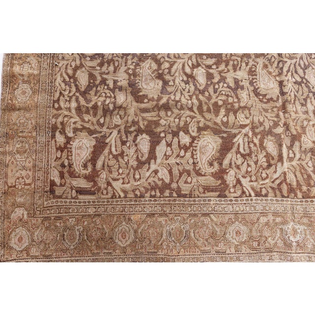 19th Century Senneh Persian Brown Handmade Wool Rug For Sale In New York - Image 6 of 8