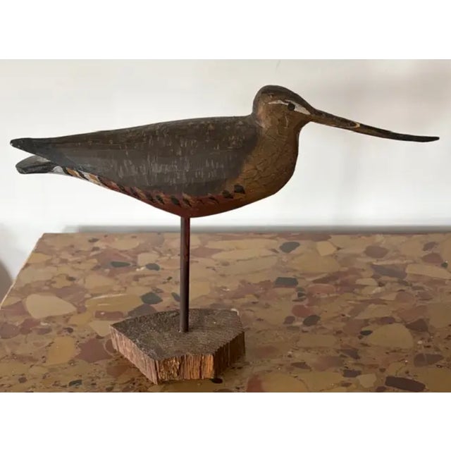 American Vintage Hand Carved and Painted Wooden Shorebird, Folk Art For Sale - Image 3 of 9