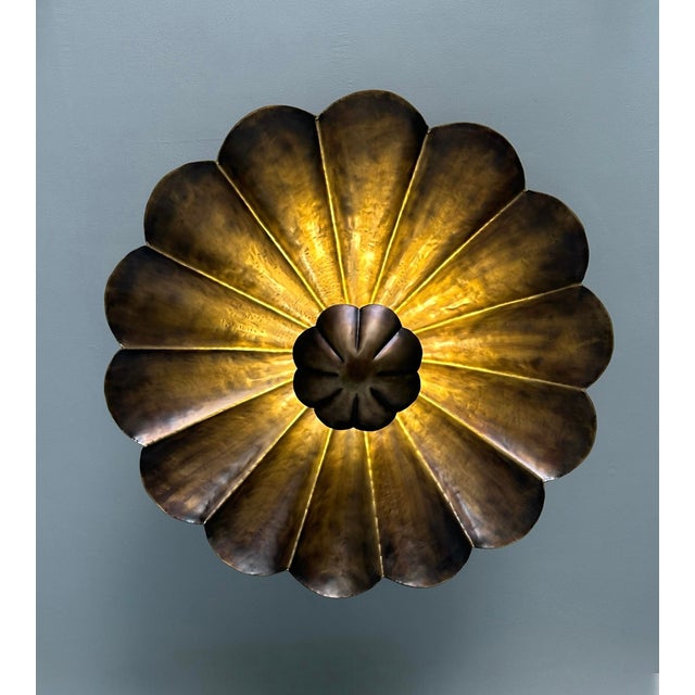 Elevate your interior décor with this stunning handmade antique brass flush mount ceiling light. Featuring a unique petal-...