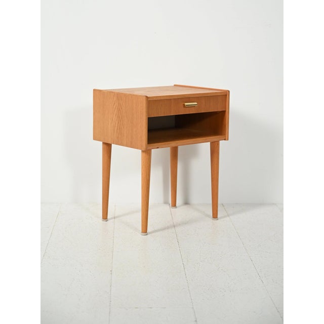 Vintage Scandinavian Bedside Table with Brass Handle, 1950s For Sale - Image 3 of 9