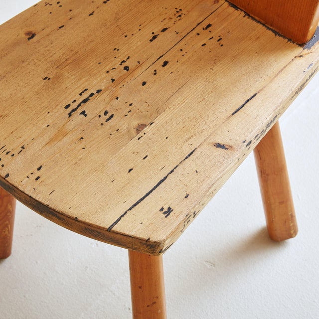 Brown Set of 4 Pine Dining Chairs Attributed to René Faublee, France 1960s For Sale - Image 8 of 11