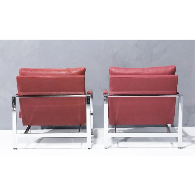 Attributed to Milo Baughman Chrome Frame Lounge Chairs in Dusty Rose Faux Suede/Leather For Sale In Dallas - Image 6 of 7