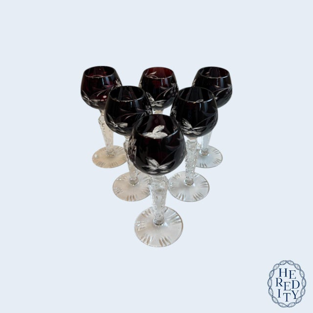 Amethyst 1960s Bohemian Crystal Cut-to-Clear Amethyst Cordial Glasses- Set of 6 For Sale - Image 8 of 10