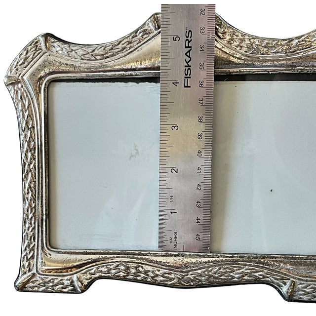 1980s Shabby Chic Silverplated Picture Frame With Sculpted Foliate Border for 5"x7" Landscape Vertical Picture For Sale - Image 9 of 11