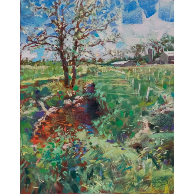 Contemporary Hazlenut Field by Jeff Slemons | Gouache On Illustration Board Landscape with fields and buildings For Sale - Image 3 of 3