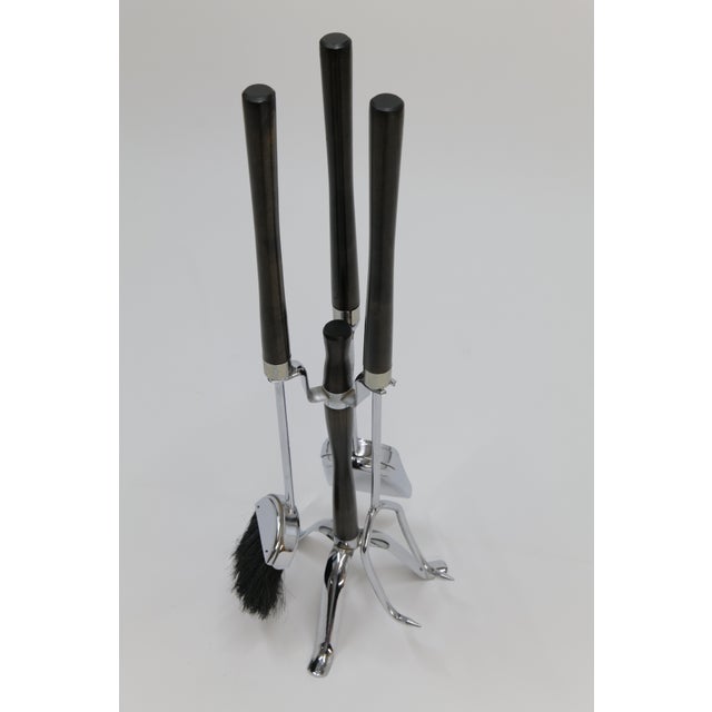 Mid Century Chrome and Wood Fireplace Tools For Sale - Image 4 of 17