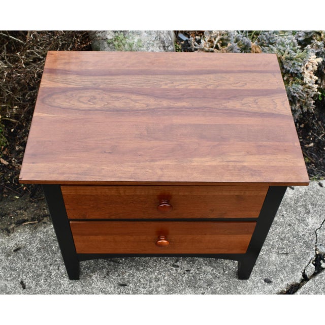Vtg. Ethan Allen Transitional Style Two Drawer Black & Cherry Nightstand For Sale - Image 9 of 11