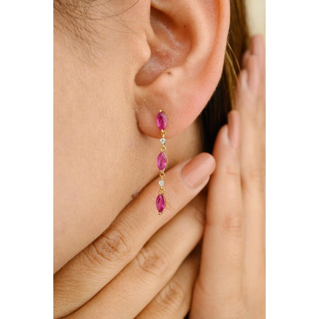 Art Deco 18k Yellow Gold Modernist Ruby Dangling Earrings - 2 Pieces For Sale - Image 3 of 6