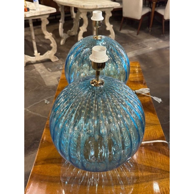 2000 - 2009 Pair of Murano Glass Globe Lamps For Sale - Image 5 of 5