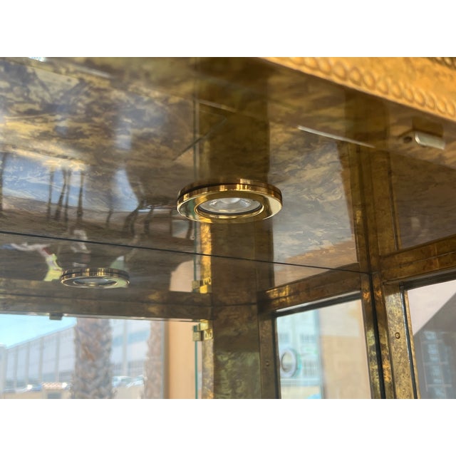 Hollywood Regency Brass Faces Dry Bar With Mirrored Interior For Sale - Image 12 of 13