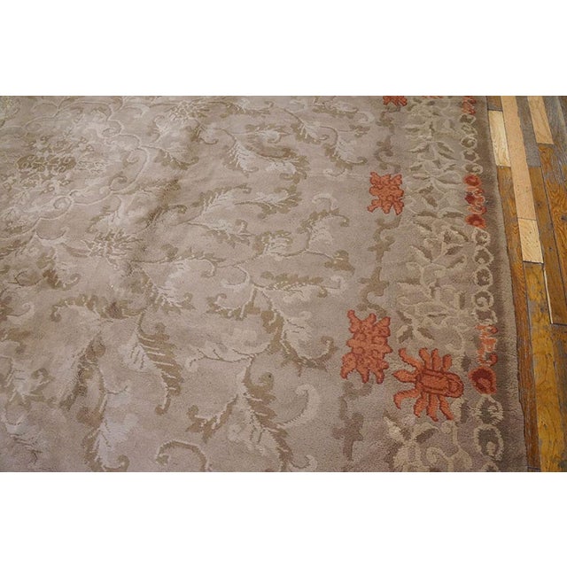 1930s Tan Champagne Foliate Antique Chinese Art Deco Rug 10'2" X 13'9" Handknotted Wool Carpet For Sale - Image 4 of 6