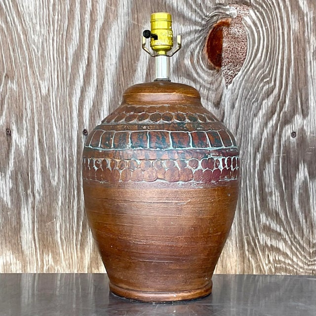 Boho Chic Vintage Boho Ceramic Circles Lamp For Sale - Image 3 of 8