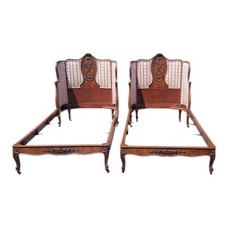 Fine Pair 1930s French Scoop Medalion Twin Beds For Sale