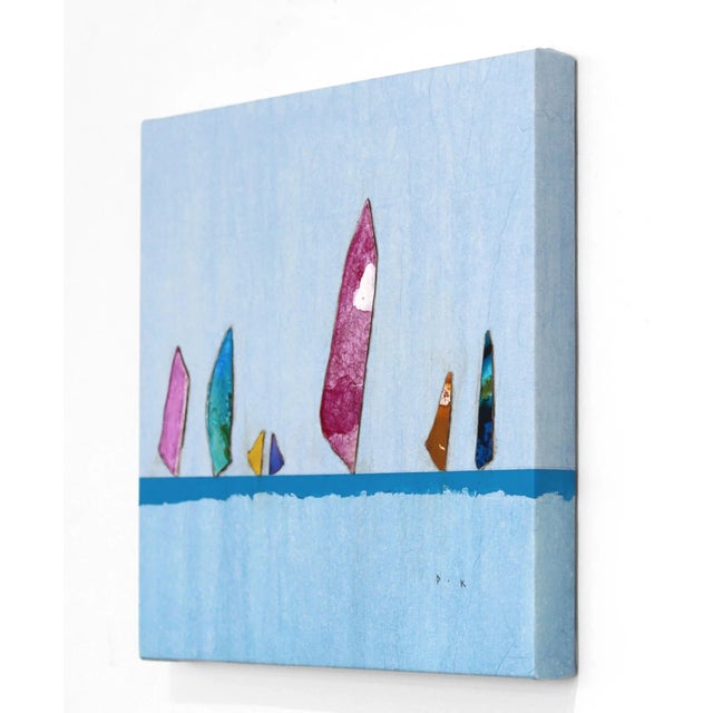 Minimalist Textural Sailboats on Water "Strong Current Ii" Contemporary Original Mixed-Media Painting by Peter Kuttner For Sale In Los Angeles - Image 6 of 8