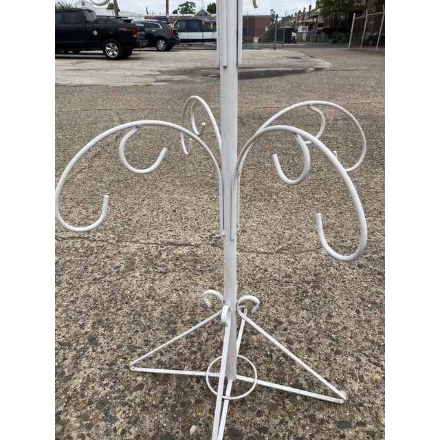 Early 21st Century Early 21st Century White Wrought Iron 16 Hook Garden Ornament Plant Stand Holder For Sale - Image 5 of 9