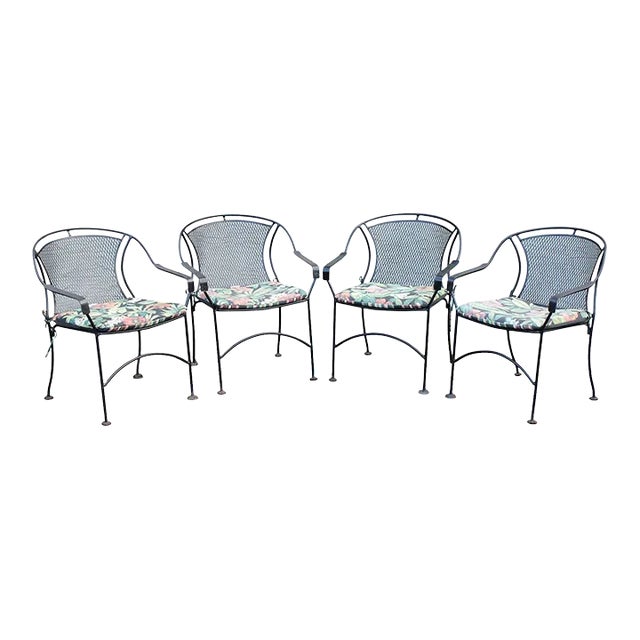 Vintage Set of Four Wrought Iron Patio Dining Chairs For Sale