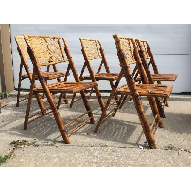Scorched Bamboo Frame Folding Chairs Set of 5 Chairish